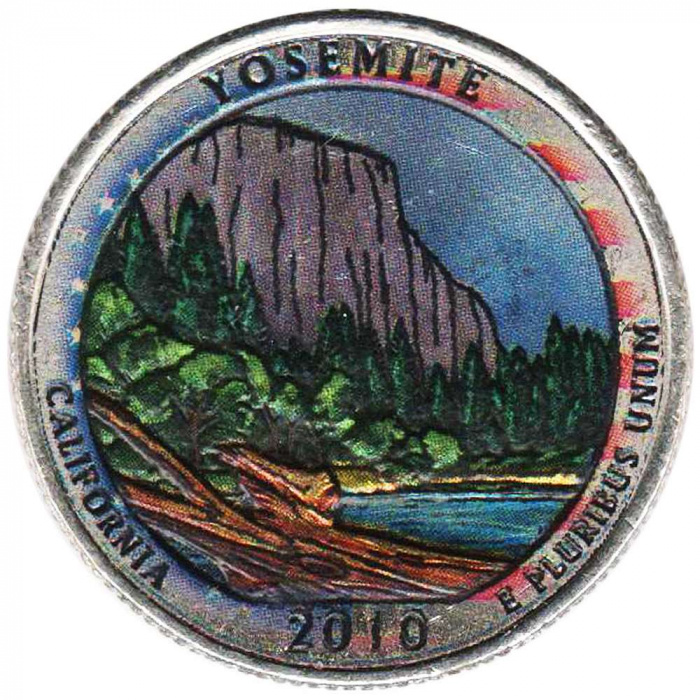 (003d) Монета США 2010 год 25 центов &quot;Йосемити&quot;  Вариант №2 Медь-Никель  COLOR. Цветная